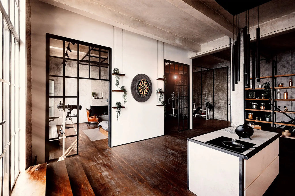 Invisible-Darts - Karella Dartboard Schallschutz und Surround Beispiel im Wohnraum