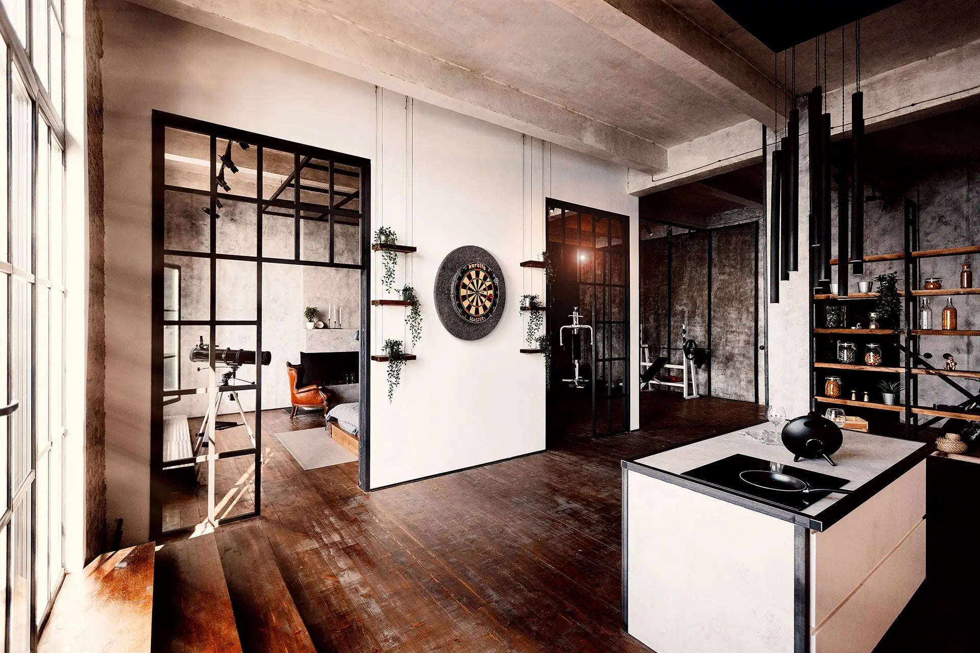 Invisible-Darts - Karella Dartboard Schallschutz und Surround Beispiel im Wohnraum